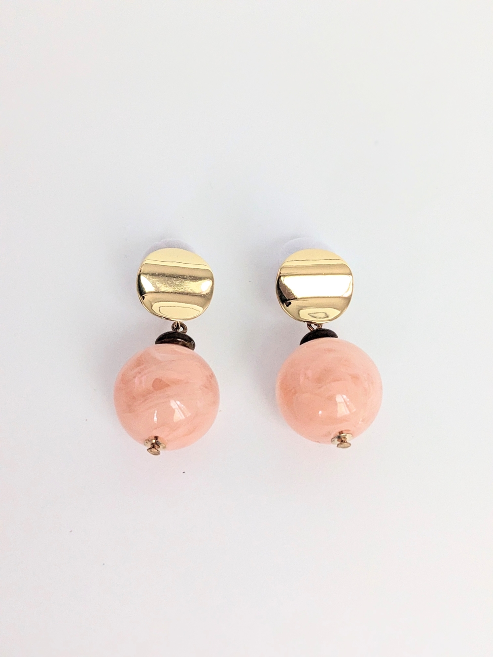 Gold and Peach Resin Drop Earrings